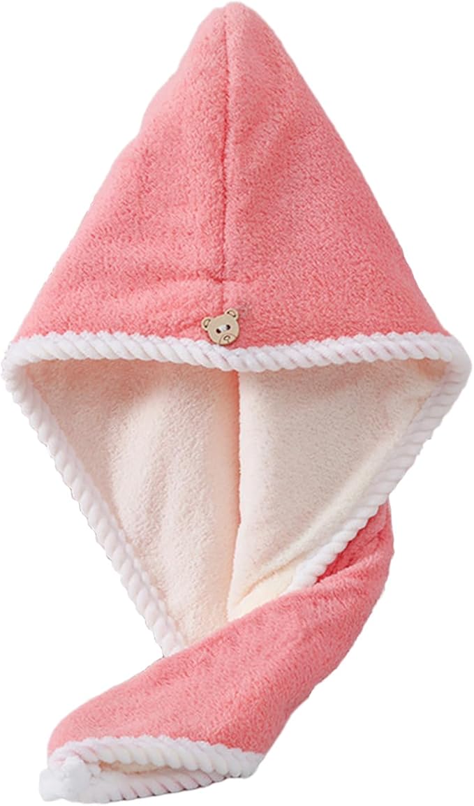 XPZKAIYUE Microfiber Hair Towel, Hair Towel wrap for Women,Hair wrap Towels,Hair Turbans for Women Wet Hair, wrap for Kids (Pink and White) 1pcs