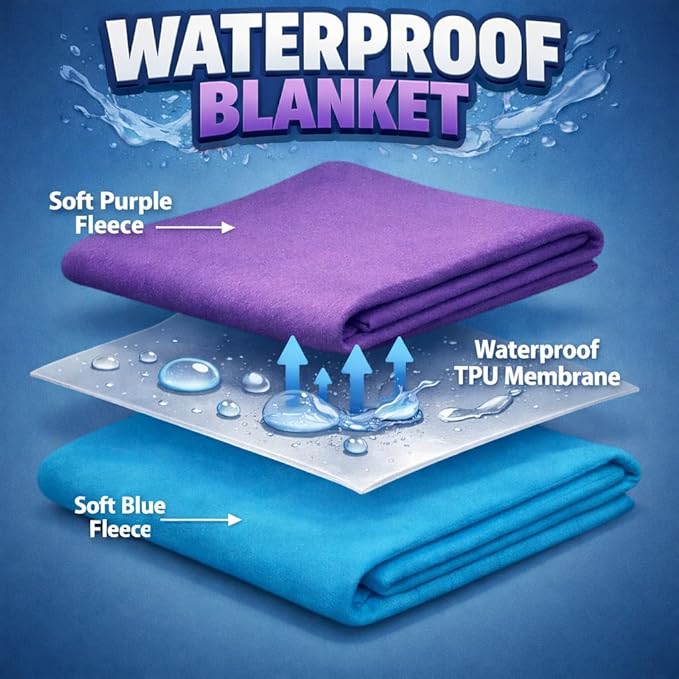 Premium Deluxe : 100% Waterproof Blanket Guarantees to Keep Your Bed Dry! Crinkle-Free Ultra-Soft Fleece Furniture Protector for People Kids Pets. EZ Wash/Dry Pink/Blue Reversible 80x60