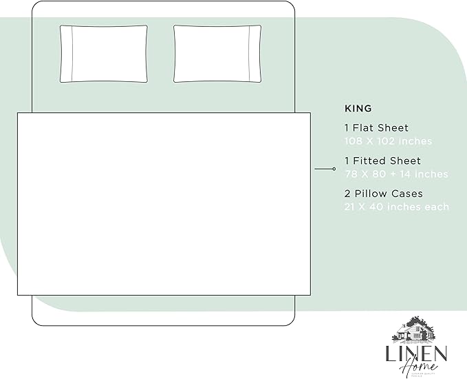 Linen Home 100% Cotton Percale Sheets King Size, Pastel Turk, Deep Pocket, 4 Pieces Set - 1 Flat, 1 Deep Pocket Fitted Sheet and 2 Pillowcases, Crisp Cool and Strong Bed Linen
