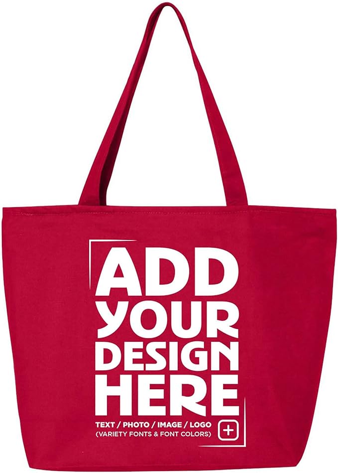 shop4ever Personalized Custom Design Your Own Heavy Canvas Tote with Zipper Reusable Shopping Bag Customizable Gift