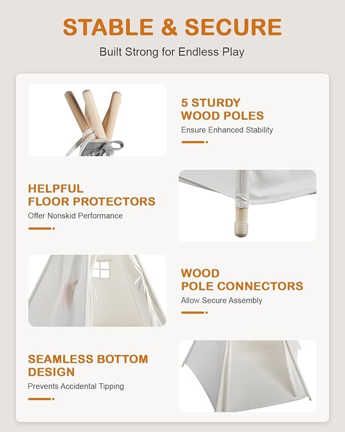CO-Z Larger 85" H Kids Teepee Play Tent, 2.1m Large Indoor Canvas Teepee Tent for Adults, Tall Foldable Teepee Outdoor, 5 Sides Party Picnic Wedding Teepee Tent with Storage Bag