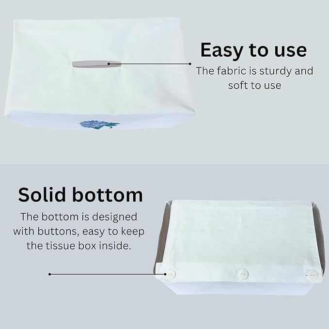 Fabric Tissue Box Cover Set of 2, Vintage Floral Embroidery Hydrangea Tissue Holder, Bouquet Wrapping Bag, Car Tissue Holder, Tissues Box Cover Rectangular 9.8"X5.9"X4.7", White Tissue Box Cover