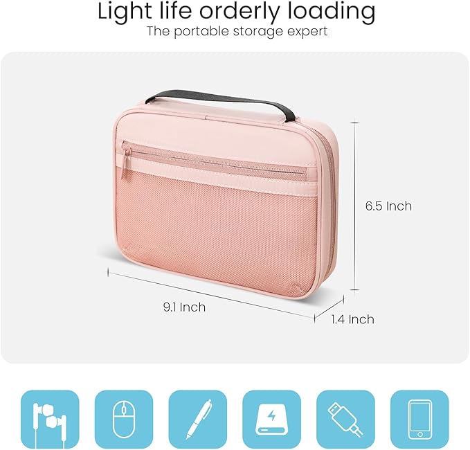Lcsmaokin Electronics Organizer Bag, Portable Cable Organizer Case Travel Electronic Accessories Storage Case - Travel storage bag for Cables, Chargers, Phone, SD Cards - Pink