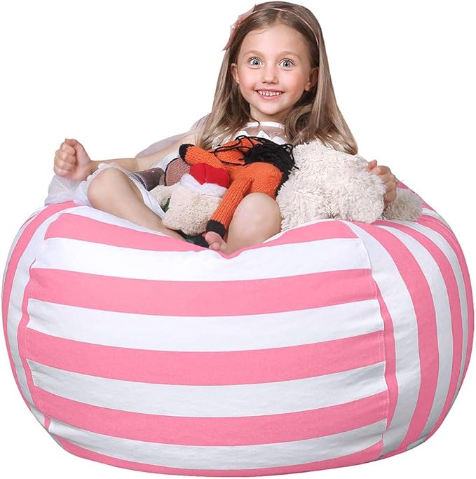 WEKAPO Stuffed Animal Storage Bean Bag Chair Cover for Kids | Stuffable Zipper Beanbag for Organizing Children Plush Toys Large Premium Cotton Canvas (Pink, X-Large)