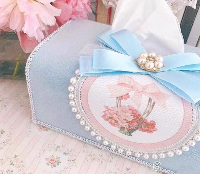 Tissue Cover Holder Fabric Art Cute Tissue Box Cover Dispenser Napkin Organizer for Bathroom Bedroom Office and Car (C - Light Blue)