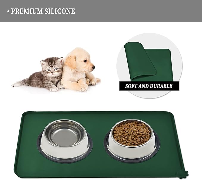 Reopet Waterproof Pet Feeding Mat with High Raised Edges, Heavier and Thicker Placemats for Cat Dog Water Bowl with BPA Free, Dogs Cats Food Mats for Messy Drinkers to Prevent Spill and Protect Floors