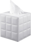 XNONE Tissue Box Cover Square Tissue Box Holder PU Leather Facial Organizer with Magnetic Bottom,Decorative Napkin Caddy for Vanity Dresser Night Stand Table Countertop Home Office Car,White