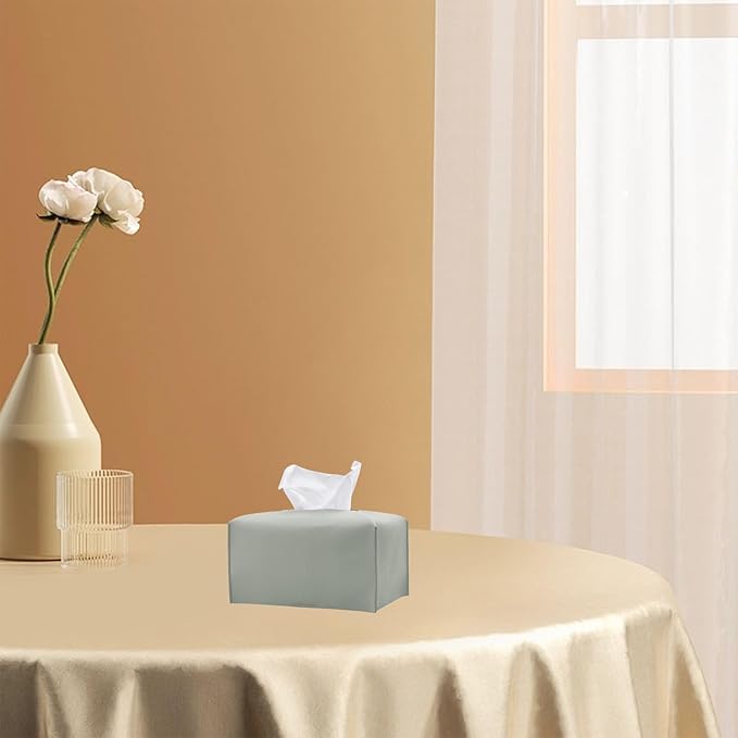 Hapforever 1PC Extra Large Rectangle Tissue Box Cover, PU Leather Rectangular Tissue Box Holder with Bottom Belt Plus Size Tissue Box Organizer for Bathroom/Car/Hotel/Office (9.5’’x5’’x5’’, Grey)