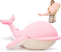 Tezituor 43.3 inch Giant Whale Stuffed Animals, Hugging Soft Pink Whale Plush Body Pillow for Girls Women, 4ft Life-Size Ocean Sealife Plush Gift for Christmas Birthday