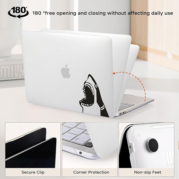 BYCeKe Cute Animal Print Case for MacBook Air 13 inch 2025-2022 M4 A3240 M3 A3113 M2 A2681,for Mac Air13 M4 Sturdy Pattern Plastic Clear Hard Shell&Keyboard Cover for MacBook Air13.6 Case,Cute Shark