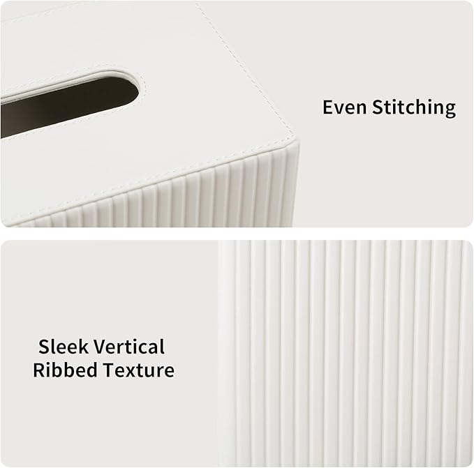 MEIBOOCH Extra Large Tissue Box Cover for Standard Size 180 to 230 Count Box of Tissues, PU Leather Rectangle Tissue Holder with Magnetic Closure (Ivory)