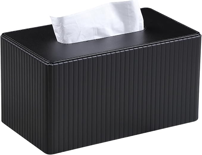 MEIBOOCH Extra Large Tissue Box Cover for Standard Size 180 to 230 Count Box of Tissues, PU Leather Rectangle Tissue Holder with Magnetic Closure (Black)