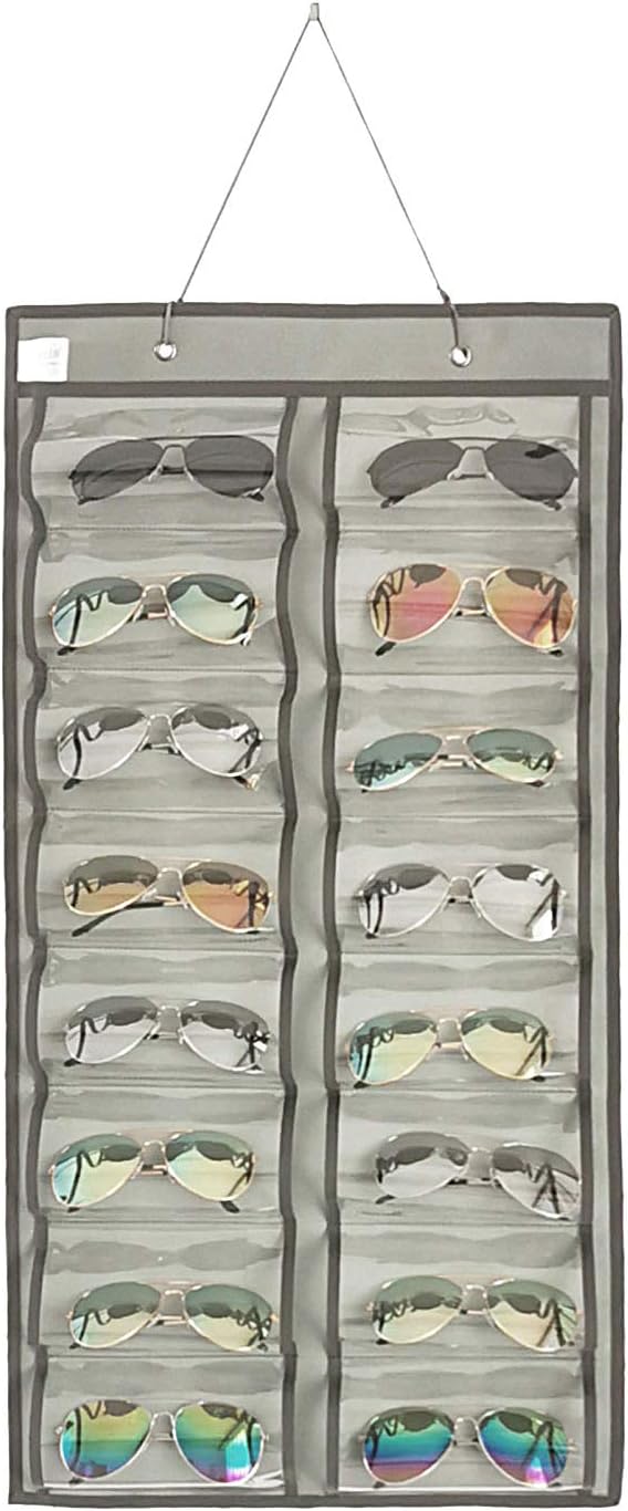 ANIZER Dual-sided Hanging Sunglasses Organizer Dust-Proof Glasses Storage Wall Pocket Eyeglasses Display Case with 32 Slots