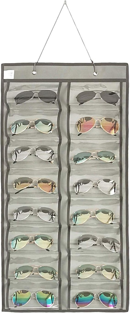 ANIZER Dual-sided Hanging Sunglasses Organizer Dust-Proof Glasses Storage Wall Pocket Eyeglasses Display Case with 32 Slots