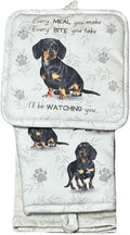 Dachshund 3-Piece Kitchen Set - Oven Mitt, Pot Holder & Kitchen Towel Set, Heat Resistant up to 420 F, Soft Quilted Cotton for Cooking, Baking, BBQ, Pet Lover Gifts (Dachshund Black)