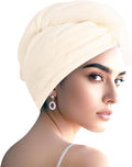 AGKXHDEC 1 Pack Double Layer Microfiber Towel, Hair Turbans for Wet Hair, Drying Hair Wrap for Women(Warm White)