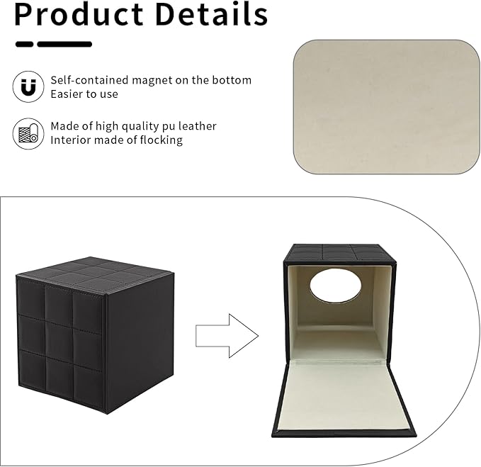 XNONE Tissue Box Cover Square Tissue Box Holder PU Leather Facial Organizer with Magnetic Bottom,Decorative Napkin Caddy for Vanity Dresser Night Stand Table Countertop Home Office Car,Black