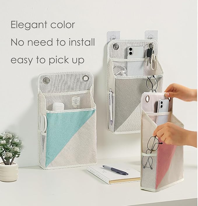 Someteth 2pcs Wall Hanging Storage Organizer Bag, Hanging Baskets with Pockets for Wall organizing, Storage Hanging Bag for Bedroom, Dormitory, Study Room, Bathroom(Green/White)