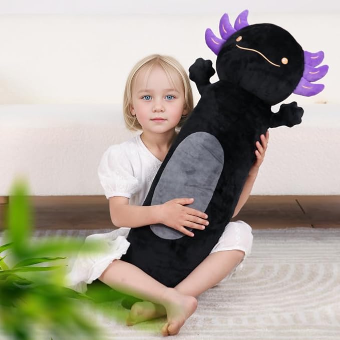 Dalmao 28 inch Black Axolotl Stuffed Animal, Cute Long Body Cuddle Squishy Pillow, Big Axolotl Plushies Toy Gifts for Kids, Boys for Birthday, Halloween, Christmas