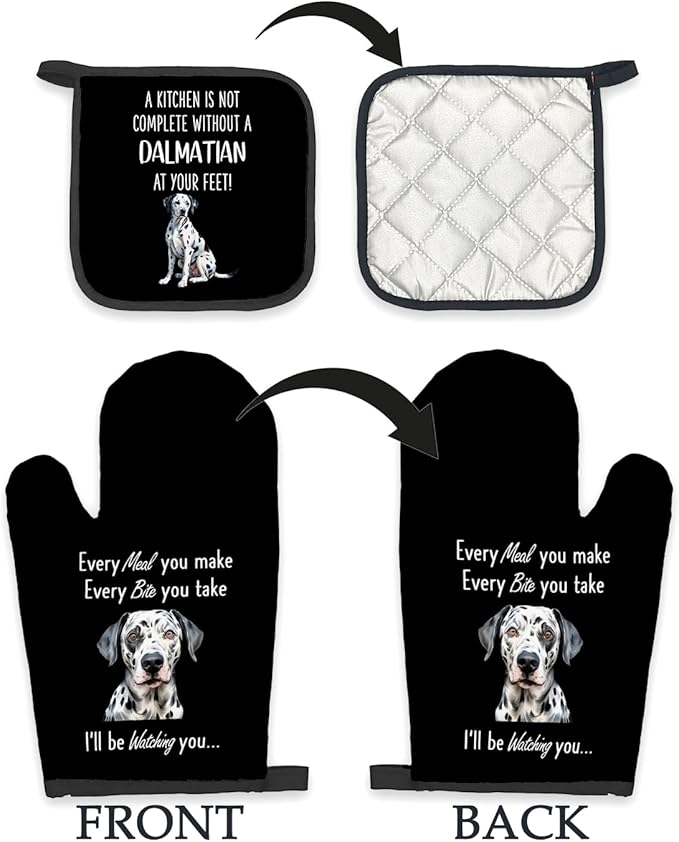 Dalmatian Gifts Dog Oven Mitts and Pot Holders Sets, Dalmatian Dog Decor Kitchen Accessories Sets, Complete Without a DalmatianDog Heat Resistant Oven Glove Potholders for Kitchen Baking