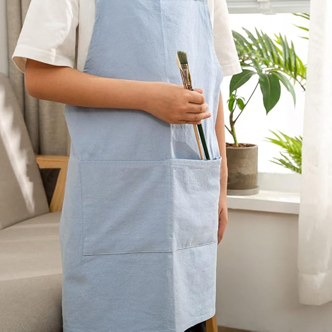 Kids Cotton Cross Back Aprons Children Chef Pure Child Apron with 2 Pockets for Baking Painting Cooking