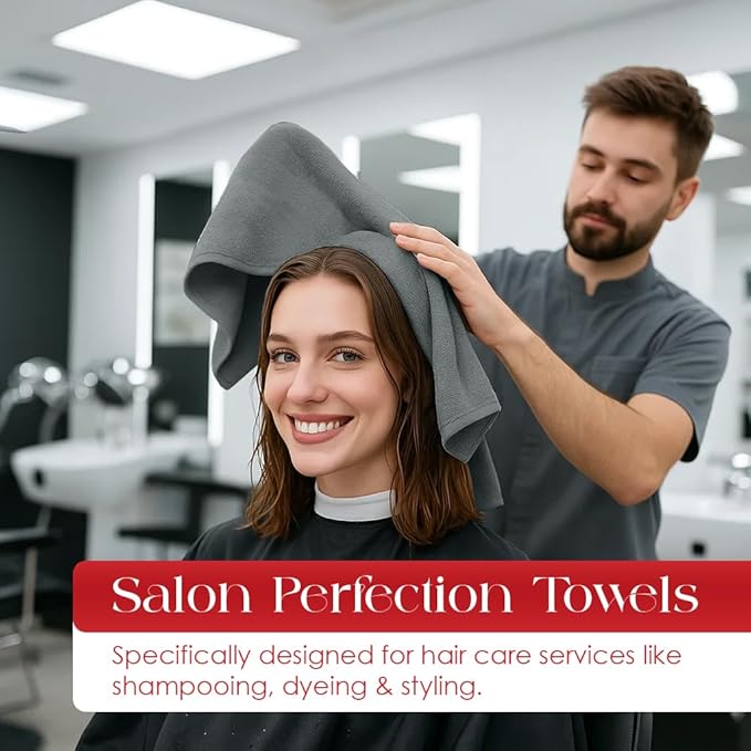 RIVERSIDE Pack of 24 Salon Towels Set (Not Bleach Proof), 16 x 26 Inches, 100% Ring Spun Cotton, Highly Absorbent & Quick Dry Hand Towels for Salon, Barber, Gym, Spa, Bathroom & Home, Grey