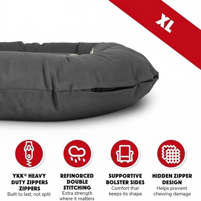 The Dog’s Bed Utility Waterproof Dog Bed, XL, Grey – Extra Large Outdoor Dog Bed for Big Dogs, Durable Oxford Fabric, Tough YKK Zippers, Washable Removable Reversible Cover