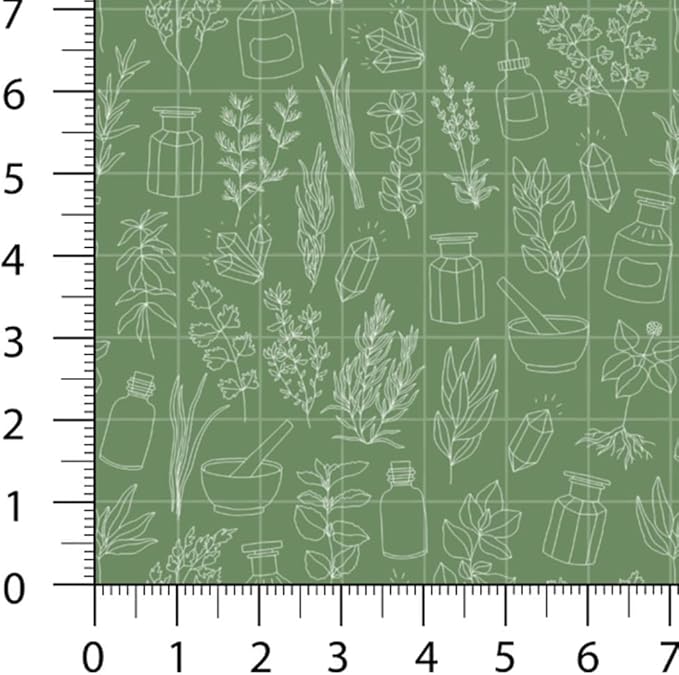 Patchwork Fabric Panel 100x155 cm, 100% Cotton Satin, 6 Coordinated Botanical & Gingham Patterns, Green Nature Quilting & Sewing Fabric (Fresh Herbs, 6pcs 50x50cm)