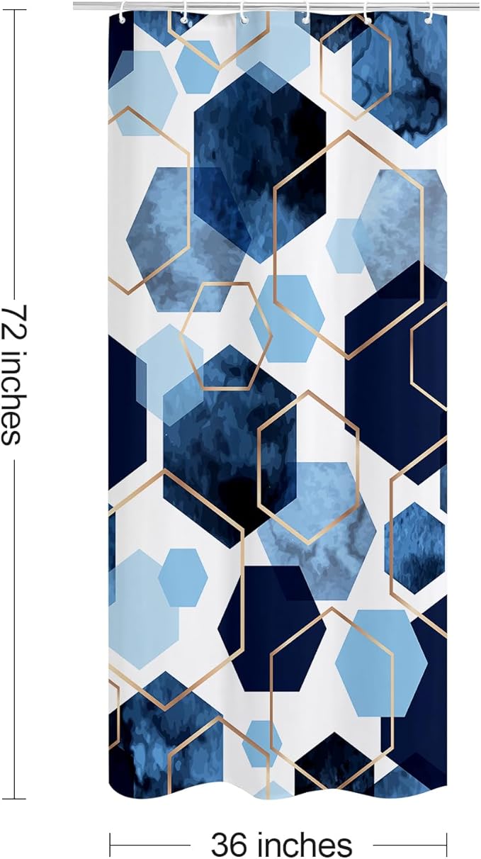 Litabel Modern Small Stall Shower Curtain for Bathroom, Blue Geometric Art Decor Waterproof Bath Curtain, Abstract Fabric Shower Curtain Sets for Home Decor, 36x72 Inch