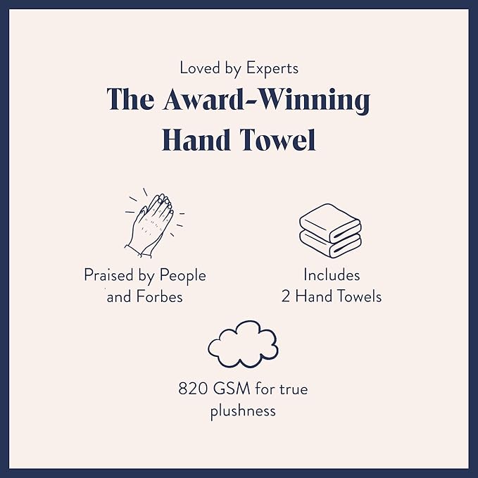Brooklinen Super-Plush Turkish Cotton Hand Towels - Set of 2 - Cotton, 820 GSM, Highly Absorbent, Machine Washable, Perfect for Home & Bathroom (20" x 30", Solid White)