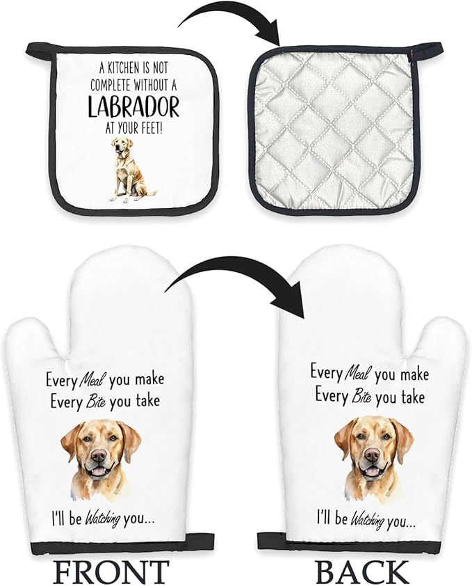Labrador Retriever Gifts Dog Oven Mitts and Pot Holders Sets, Labrador Dog Decor Kitchen Accessories Sets, Complete Without a Labrador Dog Heat Resistant Oven Glove Potholders for Kitchen