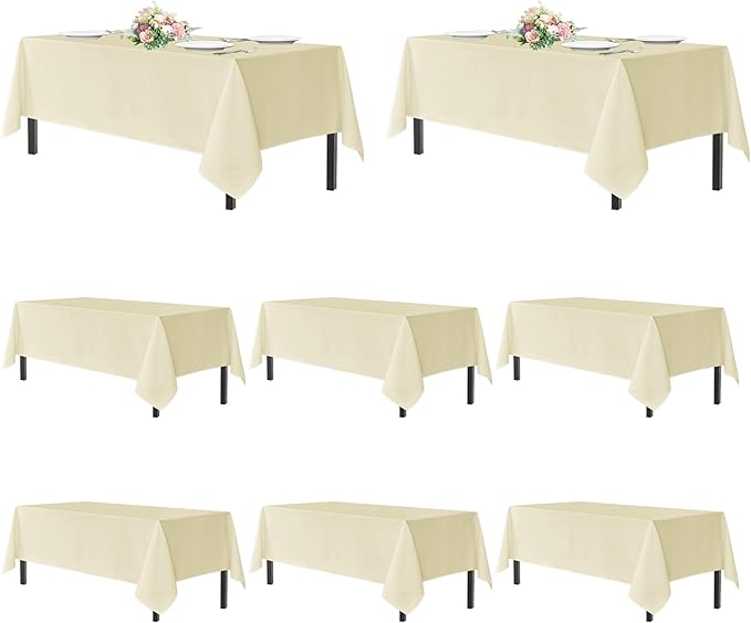 sancua Beige Tablecloths for 6 Foot Rectangle Tables, 8 Pack - Washable Polyester Fabric Table Cloth for Wedding Party, Birthday, Banquet Reception, 54x108 Inch