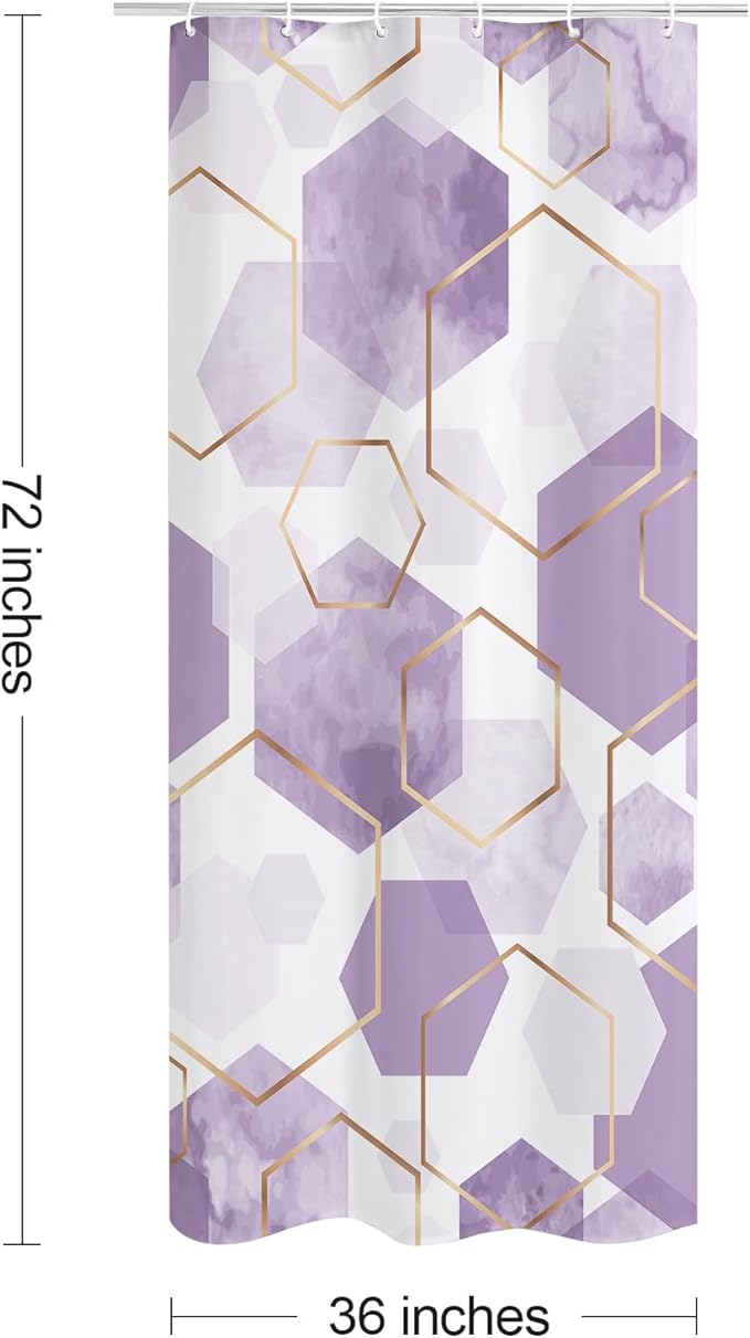 Litabel Modern Small Stall Shower Curtain for Bathroom, Lavender Purple Geometric Art Decor Waterproof Bath Curtain, Abstract Fabric Shower Curtain Sets for Home Decor, 36x72 Inch