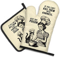 DYJYBMY If You Can't Kill Them with Kindness Just Try Poison Humorous Vintage Lady Oven Mitts and Pot Holder Set, Funny Kitchen Gadgets for Women Cat Lover, Housewarming Gifts for Hostess Bake Lover