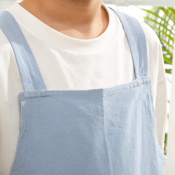 Kids Cotton Cross Back Aprons Children Chef Pure Child Apron with 2 Pockets for Baking Painting Cooking