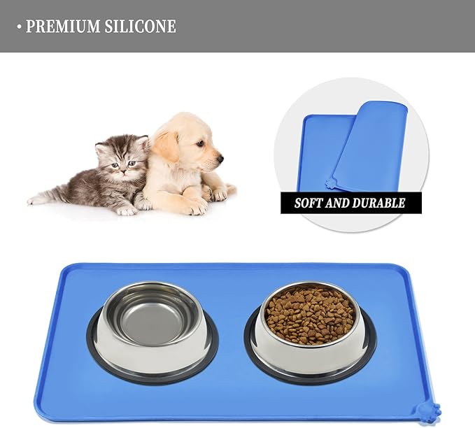 Reopet Waterproof Pet Feeding Mat with High Raised Edges, Heavier and Thicker Placemats for Cat Dog Water Bowl with BPA Free, Dogs Cats Food Mats for Messy Drinkers to Prevent Spill and Protect Floors