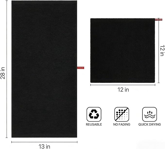FreeNook 100% Cotton Waffle Weave Kitchen Towels, 4 Pack Dish Cloths for Washing Dishes, Ultra Soft Absorbent Dish Towels, Quick Drying Kitchen Rags, 13 x 28 Inches, Black