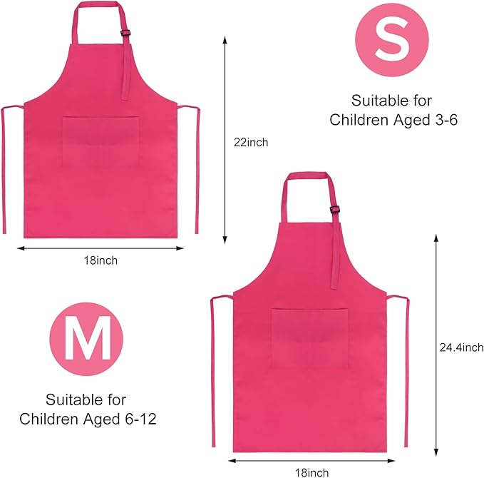 SINLAND Kids Apron with Pocket 2 Pack Children Chef Apron for Cooking Baking Painting