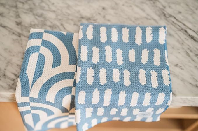 Desert Aqua 2 Pack Double Sided || Not Your Ordinary Kitchen Towels || Dish Towels || Quick Dry || Waffle Weave Microfiber|| Highly Absorbent || Hanging Hook (Blue Geometric)