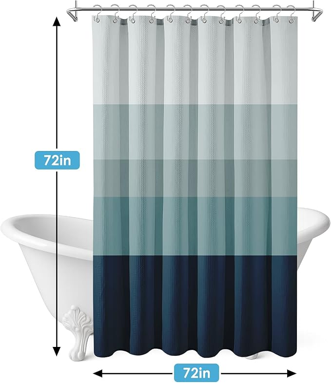 Nesphy Shower Curtain and Liner, Navy and Blue Ombre Striped 3 in 1 Shower Curtain and PEVA Liner Set with 12 Rust-Resistant Metal Hooks, Waterproof Fabric Shower Curtains for Bathroom, 72 W x 72 H