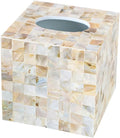i-lan Mother of Pearl Tissue Holder,Sea Pearl Shell Decorative Square Tissue Cover Box for Bathroom,Mother of Pearl Napkin Box,MOP Tissue Cover Cube Box(champagne gold)