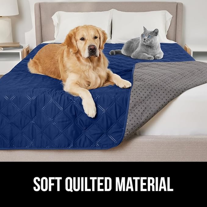 GORILLA GRIP Waterproof Bed Cover for Dogs, 102x82, Gripped Slip Resistant Backing, Leak Proof Washable Dog Blanket Covers Sofa, Couch, Sectional, Crate, Car, RV Seats, Pet Puppy Essentials, Navy Blue