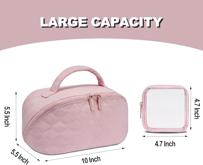 SXS LACONIC Makeup Bag,Quilted Puffer Cosmetic Bags,Travel Toiletry Bag for Women,Large Capacity Waterproof Make up Bag Set