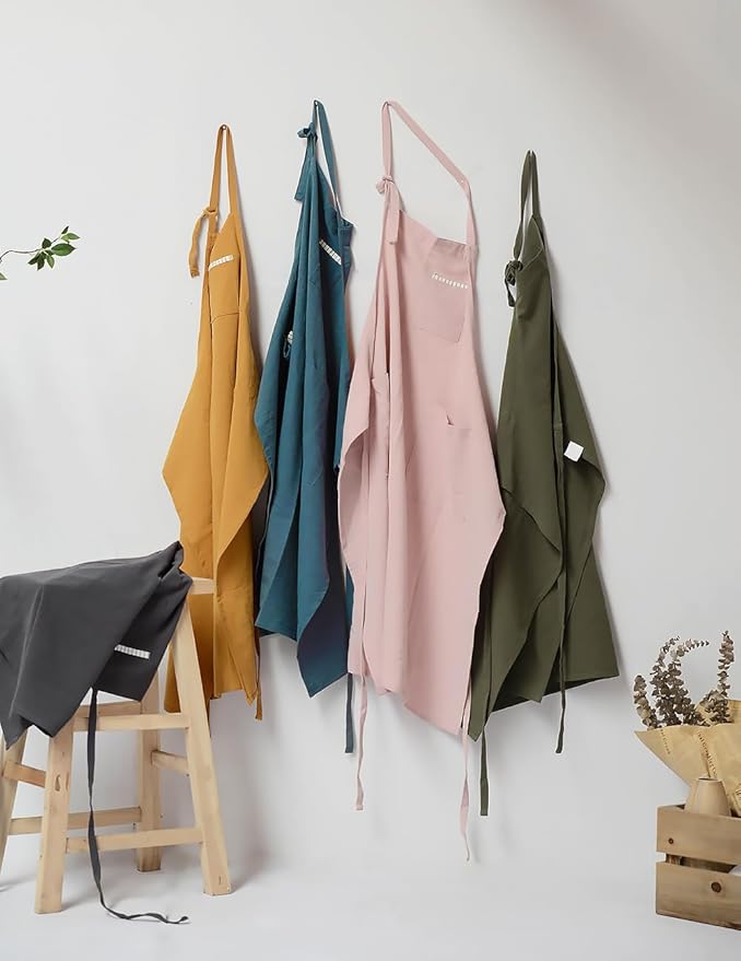 Soft Cotton Linen Apron - Retro Linen Art Apron, Adjustable Casual Apron with Towel, Great for Florist and Kitchen