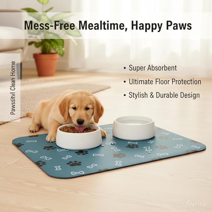 Pet Cat Dog Food Mat Non Slip Mat for Dog Water Bowl Mat Quick Dry Absorbent Cat Feeding Mat, 32 * 17 in, Light Grey