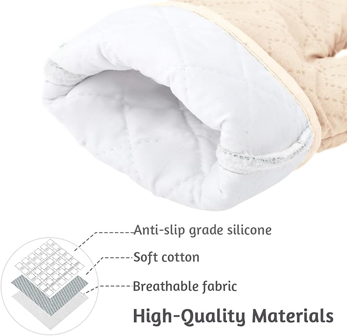 4Pcs Oven Mitts and Pot Holders Set, 572F Heat Resistant Oven Glove, Soft Cotton Lining with Non-Slip Surface for Kitchen Baking BBQ (Apricot)