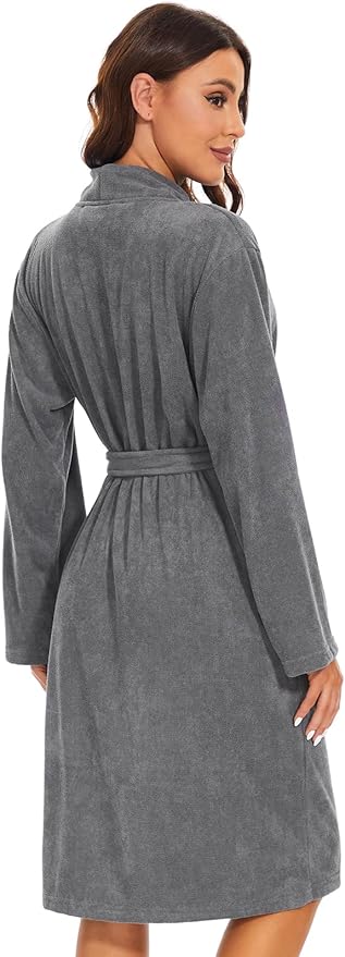 Knuffnee Women Bath Robes Terry Cloth Towel Robe Knee Length Bathrobe with Pockets