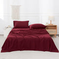 Simple&Opulence Belgian Linen Sheet Set Solid Color - 4 Pieces (1 Flat Sheet, 1 Fitted Sheet & 2 Pillowcases) Natural Flax Cotton Blend Soft Breathable Farmhouse Bedding - King Size, Burgundy Red