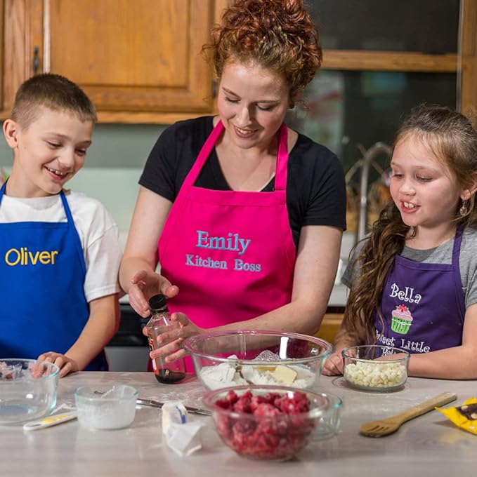 Made in USA Personalized Embroidered Premium Child Apron for Kids Girls Boys Fun Kitchen Chef Gift