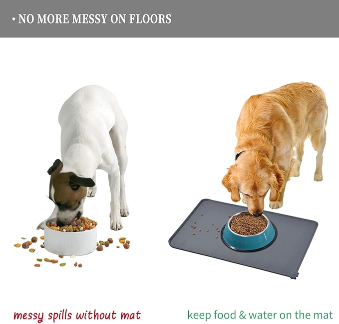 Reopet Waterproof Pet Feeding Mat with High Raised Edges, Heavier and Thicker Placemats for Cat Dog Water Bowl with BPA Free, Dogs Cats Food Mats for Messy Drinkers to Prevent Spill and Protect Floors